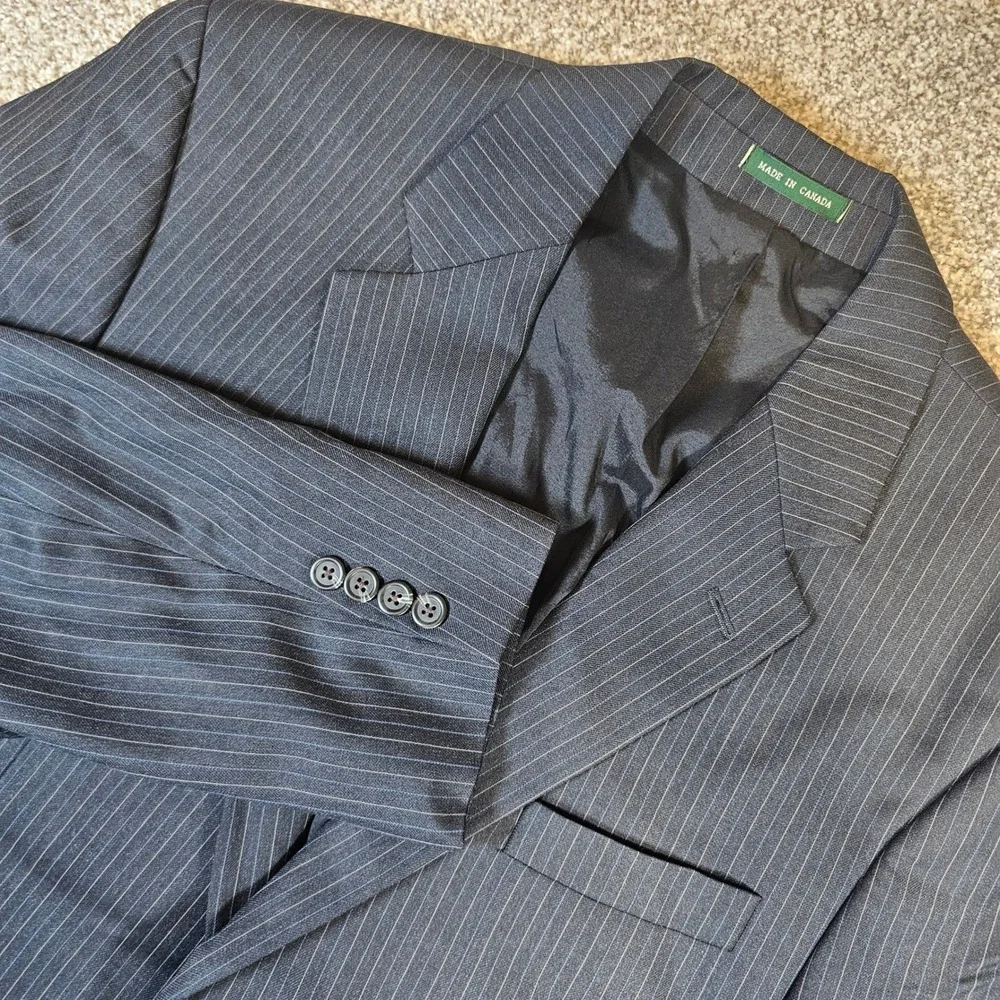 Lauren Ralph Lauren Mens 44L Pinstripe Wool Blazer Navy Blue Made in Canada 44L